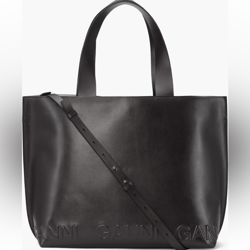Authentic Ganni Black Leather Tote Bag